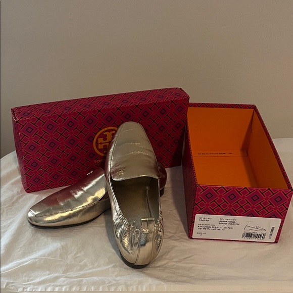 Tory Burch Shoes - Tory Burch Gold Kira Elastic Loafers